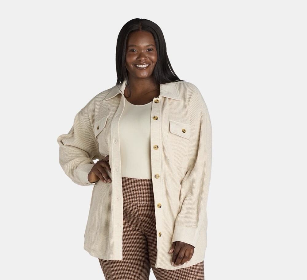Terra & Sky Waffle Shacket Women's Plus 2X Ivory Cream Button Front NEW